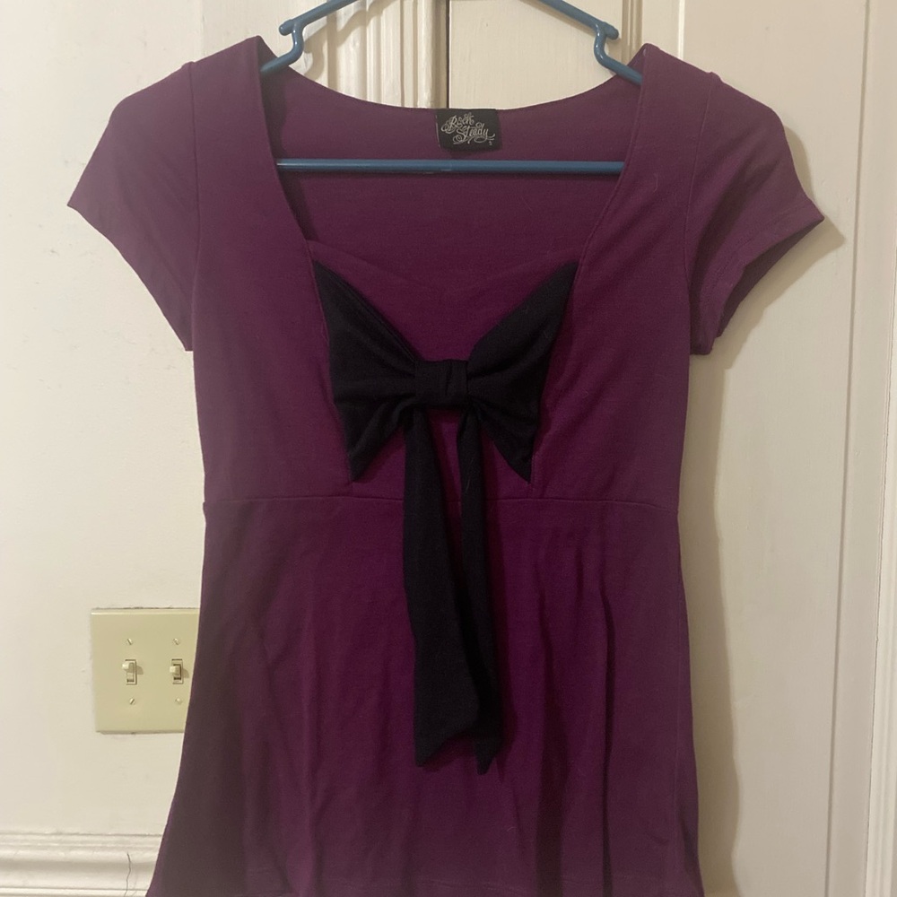 RockSteady Purple Blouse with Black Bow